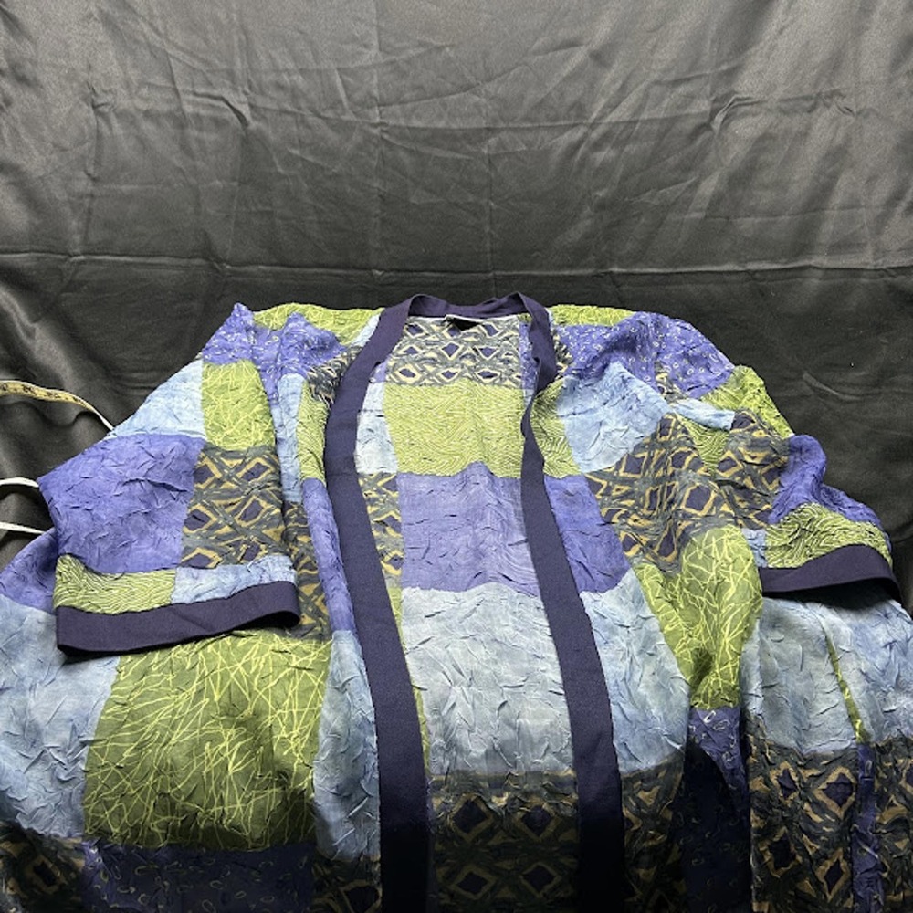 R&M Richards Womens Blue Green Colorblock Cardigan Petite S/M Boho Style